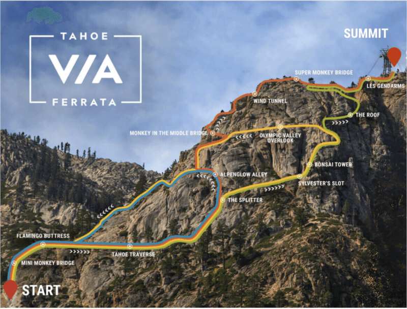 Tahoe Via Ferrata route map. One of the best Lake Tahoe adventures!